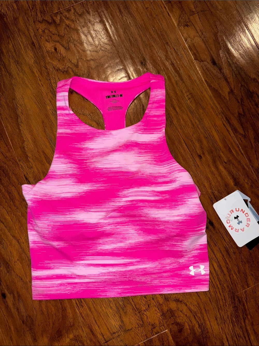 NEW Under Armour Hot Pink & White Patterned Racerback Cropped Top M